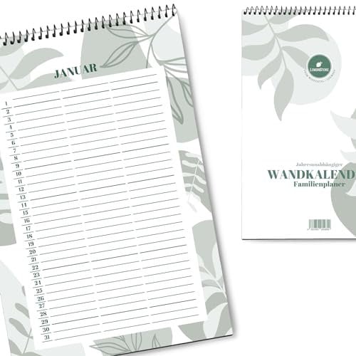 Wandkalender (A4 & Made in Germany) I jahresunabhängiger Terminplaner & Geburtstagskalender für Familien und Paare I Immerwährender Familienplaner (Grüne Blätter)