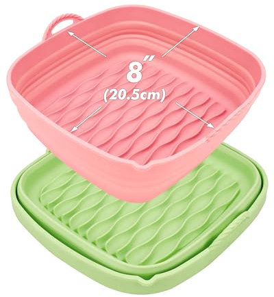 Flendy Foldable Air Fryer Silicone Liners 2 Pcs, Extra Strong Reusable Silicone Air Fryer Basket Liners, Large Capacity, Dishwasher Safe