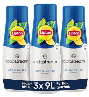 SodaStream Sciroppo Lipton Ice Tea Limone, 1 flacone da 9 litri, preparato in pochi secondi e sempre fresco, 3 x 440 ml