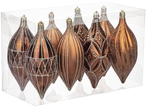 Hollyone 17x7 cm Large Christmas Baubles, 8PCS Ombre Bronze Baubles for Christmas Tree Decorations, Giant Xmas Balls Teardrop Hanging Ornaments for Party Wedding Tree Decor