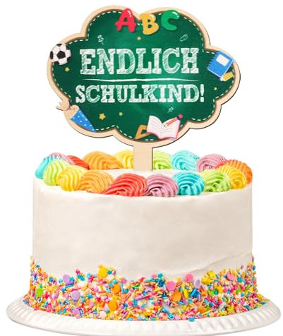 BOOMTOP Tortendeko Einschulung Holz Schulanfang Cake Topper Endlich Schulkind Kuchen Topper Einschulung Deko Schulkind 2024 Kuchendeko Cupcake Topper 1. Schultag Tortenstecker für Mädchen Junge Grün