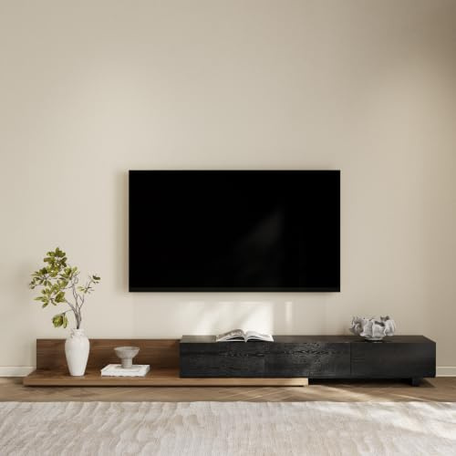homary Soporte de TV extensible de madera Crator, consola multimedia rectangular en color blanco y nogal con 3 cajones (negro y nogal)
