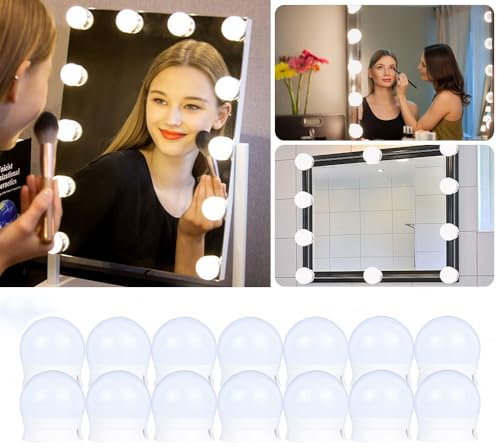 Daover 14 Led Spiegelleuchte, Hollywood Spiegel Beleuchtung 10 Dimmbar 7000K Make Up Licht, Schminktisch Leuchte, Spiegellampe für Kosmetikspiegel, Badzimmer Spiegel, Dekoration LED Licht