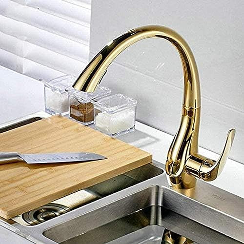 Wasserhahn, Küchenarmaturen, Deckmontage, Einhand-Loch, Goldene Platte, Rundherum Drehbar, Schwenkbar, 2-Funktions-Wasserauslass, Wasserspüle