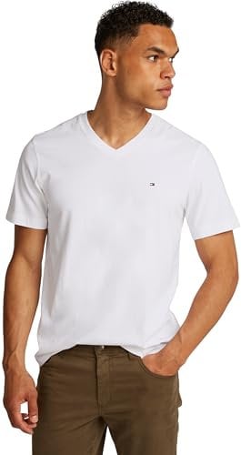 Tommy Hilfiger Men’s Short Sleeve V-Neck Essential T-Shirt, White (White), S