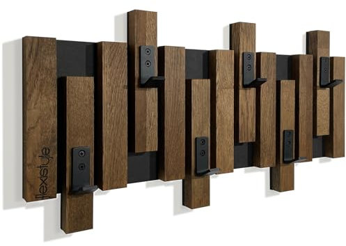 Kleiderhaken wand Wandgarderobe Garderobe Holz Eiche design Lamellen paneele Schwarz modern natur 2 Dimensionen (60cm Braun)
