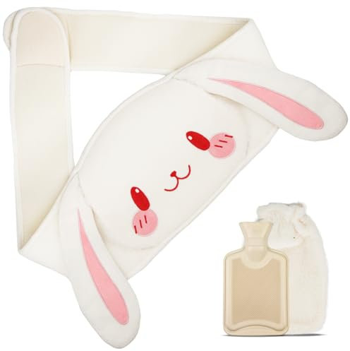 Fesaizwi Wärmflaschengürtel, 3in1 Wärmflasche Gürtel 1L Wärmflasche mit Bezug, Wärmeflasche Wärme Tier Hot Water Bottle Perfekt für Rücken, Bauch und Nacken (Rabbit)