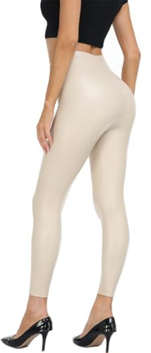 North Bund Damen Kunstleder Leggings Hohe Taille Sexy Faux Leather Treggins Strumpfhosen mit Dünnem Fleece Gefüttert Winter Warm Thermoleggins