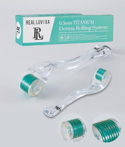Professional Derma Roller 0,5 mm, 540 Needle, rouleau à barbe, rouleau à micro-aiguille pour la peau et les cheveux, utilisation pour hommes et femmes (Transparent - Vert - Titan)