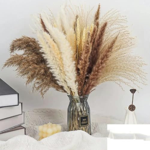 YTETDE Getrocknete Pampas zur Dekoration, Flauschiges großes Pampas-Set, 30–100 Stück, Kleiner Trockenblumenstrauß, 53-teiliges Pampas-Set, ca. 55 cm