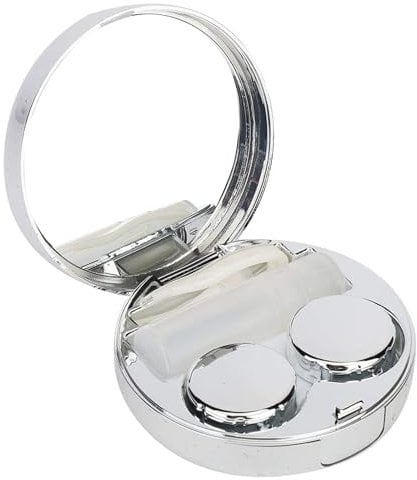 TRMFUSA Contact Lens Box, Portable Round Reflective Contact Lenses Storage Box Case Container Holder (Silver)