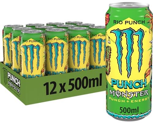 Monster Energy Rio Punch - koffeinhaltiger Energy Drink mit erfrischendem und exotischem Frucht-Geschmack - in praktischen Einweg Dosen (12 x 500 ml)