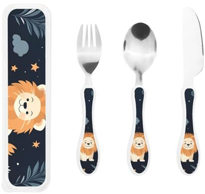 Ensemble de couverts pour enfants en acier inoxydable de qualité alimentaire (lion de dessin animé)