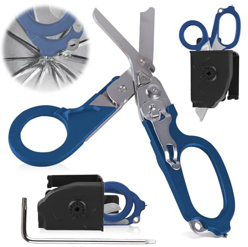 WANDGU Forbici Mediche Multifunzione Pieghevoli 6 in 1 Raptor, Cesoie di Emergenza, Multitool Pinze per Attività Quotidiane (blu)