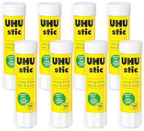UHU Stic Glue Stick - Solvent Free - Clear Application - 8G - Pack of 8