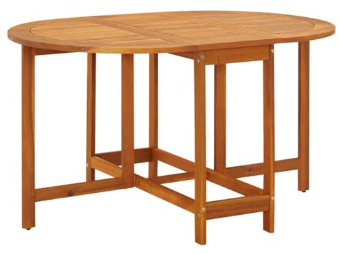 LVHUIDEH Gartentisch aus Holz, Oval Garten Esstisch, wetterfest Campingtisch, Klappbar Balkontisch für BBQ Catering Party Hinterhof, Latten-Design, 130 x 90 x 72 cm, Massivholz Akazie