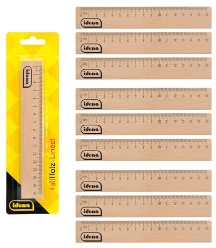 Idena 90272 - Lineal mit 16 cm Länge, 10 Stück, Holzlineal mit Millimeter- und Zentimeter Skalierung, für Schule und Büro
