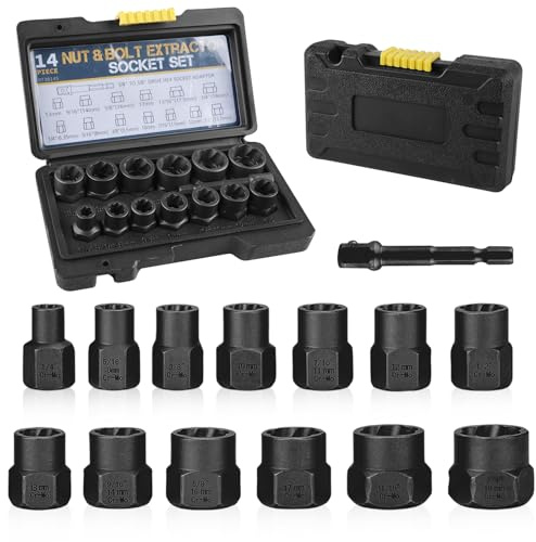 Juego de extractores de tornillos de 14 piezas: Set WANDGU con adaptador hexagonal para retirar tornillos dañados, oxidados y pernos, 6,35-19 mm