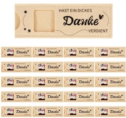 20 Stück Hast Ein Dickes Dankes Filz Geschenke für Duplo Schokoriegel | Filz Geschenkhüllen für Schokolade Verpackung Geschenke Hülle Hochzeit Weihnachten Abschluss Geburtstag Team ohne Schokolade