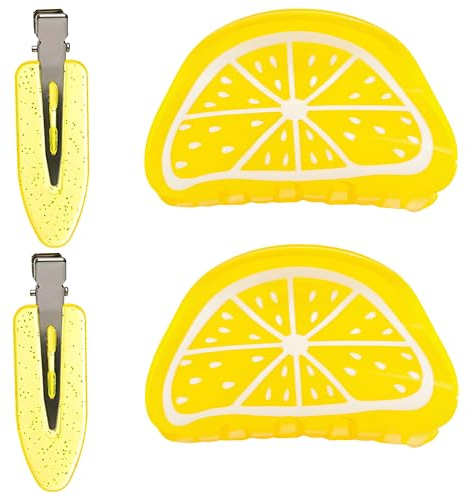 4 Stück Zitronen-Haarspangen-Set (2 Groß+2 Klein)–zitronen deko & Rutschfest Für Dickes Haar & Blumiger Akzent,Perfekt für Hawaii-Party,Alltag–Ideal für Frauen, Brautgesellschaften