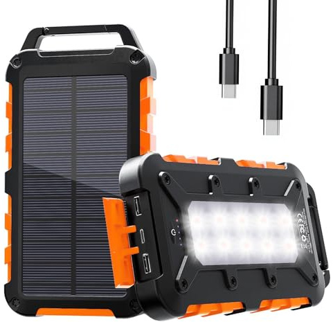 WOWMVP Solar Power Bank 26800mAh, PD15W USB C Portable Solar Charger Fast Charging External Battery Pack with 3 Outputs 2 Inputs and LED Light for Outdoor Phone Tablets and More (Orange)