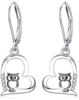 REDSUN Eulen Herz Ohrringe Gold/Roségold/Schwarz 925 Sterling Silber Damen Hängend Eulen Tropfen Ohrringe Eulen Schmuck Geschenk Hypoallergener für Mädchen Frauen Ehefrau Mutter Frauen Kinder