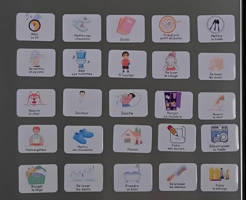 SIMAO TOYS Pictogrammes Magnétiques pour Enfants, 30 Pièces en Français, Aimants Éducatifs 4x5,5 cm, Planificateur de Routine Quotidienne, Organisation Hebdomadaire pour autistes, tdah, neuroatypiques