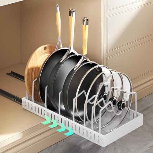 Vunanvu Topfdeckel Organizer Schublade Ausziehbar Deckelhalter mit 12 Fächern Verstellbaren Topf und Pfannen Organizer Topfdeckelhalter Pfannenhalter für Schublade Schrank Deckelhalter Küche