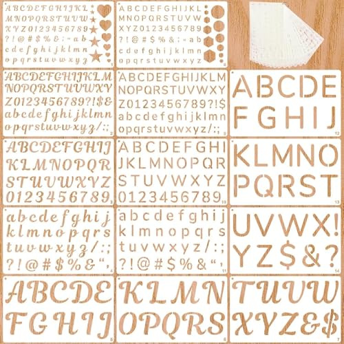 FrostyFlair 14 Stück Schablonen Buchstaben und Zahlen, 1.3cm, 1.9cm, 2.5cm, 5.1cm Buchstabenschablonen, wiederverwendbarer Kunststoff für Malerei, Bastelprojekte & Wandgestaltung