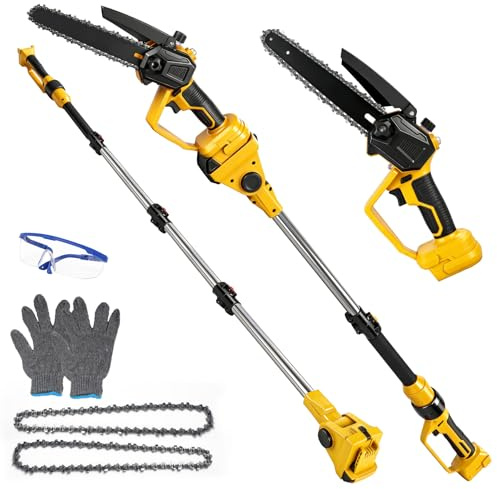 8 inch Cordless Pole Saw & Mini Chainsaw for Dewalt 18V 20V Battery | 800W Brushless Motor, 6.5Ft Extension Pole, Automatic Oiler, for Firewood Logs Cutting, Branches Tree Trimming, No Battery