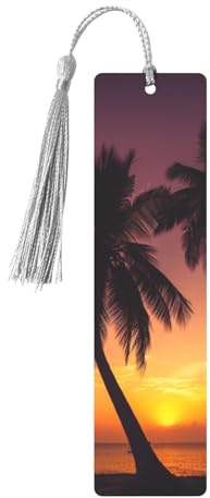 Metall-Lesezeichen mit Palmen-Sonnenuntergang, bedruckt, Größe M, Grau, leichtes Aluminium-Lesezeichen für Bücher, Tagebücher und Geschenke, ideale Buchliebhaber, Urlaubsdekoration und Bastelarbeiten