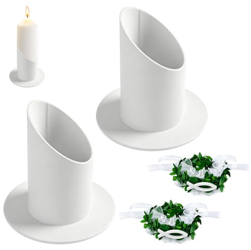 2 Stück Kerzenständer Kommunionkerze mit Tropfschutz, Weiße Metall Kerzenständer für Spitzkerzen, Taufkerzenständer für Taufe, Kommunionkerzen, Hochzeiten, Partys, Abendessen