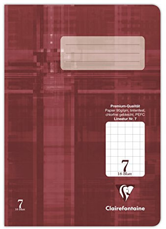 Clairefontaine 331507C - Heft ideal für die Schule, DIN A5, 16 Blatt, 90g, Lineatur 7 kariert 7x7mm, Bordeaux, 1 Stück
