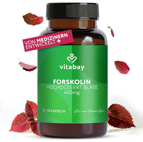 Vitabay Forskolin 400mg - 90 Vegane Kapseln Forskolin Hochdosiert Blase aus Coleus Forskohlii Extrakt - Ideal mit D Mannose und Cranberry Kapseln - Laborgeprüft in Deutschland