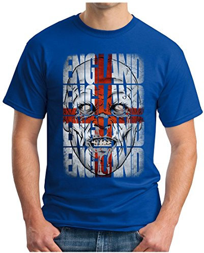 OM3® - England-Skull - T-Shirt GB London Fussball World Cup Soccer Fanshirt Sport Trikot, 3XL, Royalblau