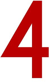 Zahl 4 in rot, 30 cm großer Sticker aus selbstklebender Klebefolie zum aufkleben, wetterfeste Klebezahl
