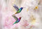 decomonkey Fototapete Blumen Vogel 350x256 cm XL Design Tapete Fototapeten Vlies Tapeten Vliestapete Wandtapete moderne Wandbild Wand Schlafzimmer Wohnzimmer Kolibri Abstrakt bunt