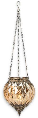 Hängendes Kerzenglas Vintage Windlicht gold in 19 cm - Modernes Windlichtglas als Kerzenständer Laterne und Teelichthalter - Boho Kerzenhalter Teelichtglas für Wohnzimmer, Balkon, Garten