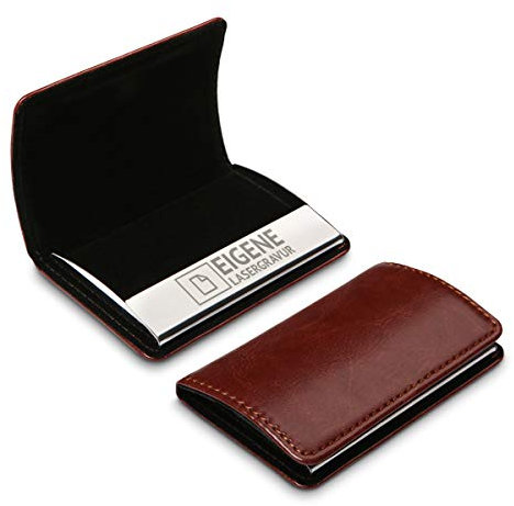 Visitenkartenetui aus dickem und hochwertigen Kunstleder mit individueller Gravur, Magnetverschluss und Samt Innenfutter 10x7 cm Vintage Braun - Eigene Gravur