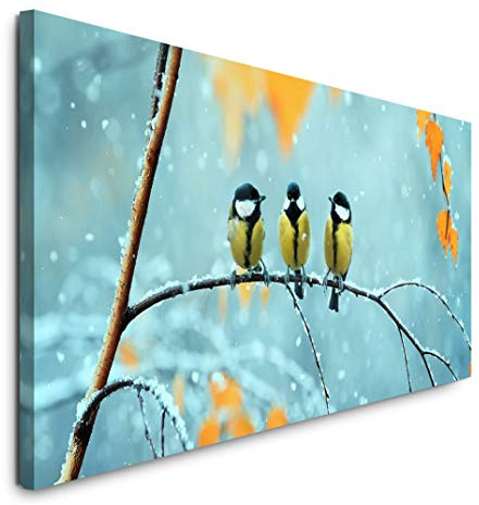Paul Sinus Art GmbH Vögel auf einem AST 120x 50cm Panorama Leinwand Bild XXL Format Wandbilder Wohnzimmer Wohnung Deko Kunstdrucke