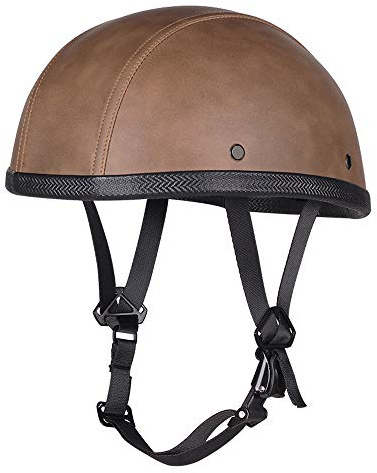 Woljay Leder Halbhelm Motorrad Biker Jahrgang Touring Kreuzer Roller Helme Einheitsgröße (Braun)