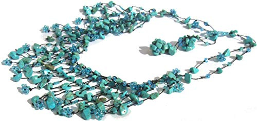Collier 150x Türkis Blumen weite Kaskaden türkisblau MermaidCollection