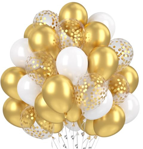Luftballons Metallic Gold Set, 60 Stück Luftballons Golden Konfetti, Gold White Ballons, Hochzeitsballons, Helium Balloons für Geburtstagsdeko, Hochzeit, Party Deko, Valentinstag