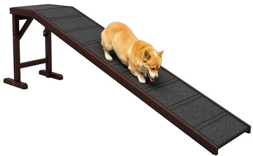 PawHut Dog Ramp for Bed, Pet Ramp for Dogs with Non-Slip Carpet and Top Platform, 74 x 16 x 25, Brown