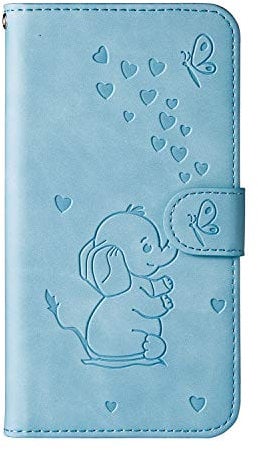 Norn for iPhone 7/8/SE 2020 Flip Cover, Embossed Elephant Butterfly Pattern, PU Leather Wallet Case with Stand and Card Slots, Blue