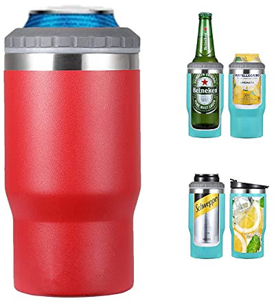 Gteller 14oz Can Insulator, Two-Way Lids Double Wall Stainless Steel Insulated Can Cooler, Beer Bottle holder (Red)