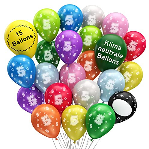BIO Luftballons 5. Geburtstag • 15 Stück ✓ MADE IN EU ✓ Premium Ballons aus 100% Naturlatex – Ø 32 cm ✓ kompostierbar ✓ Luftballon 5. Geburtstag ✓ Ballons Kindergeburtstag