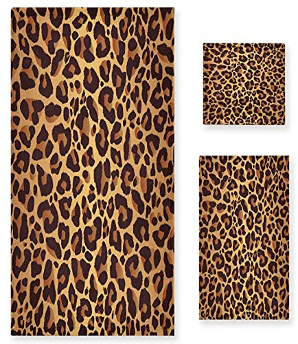Mnsruu Ensemble de 3 Serviettes de Douche, Draps de Bain Douces Vintage avec Imprimé Léopard pour Salle de Bain, Spa, Hôtel, 1 Serviette de Bain, 1 Serviette de Toilette et 1 Gant de Toilette