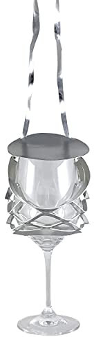 VINSTRIP® GLASSLING SILBER - Weinglashalter zum Umhängen mit Schutzdeckel - praktischer Netzglashalter für Festivals, JGA, Stehparties, Weinwanderung, Geburtstagsausflug, ...