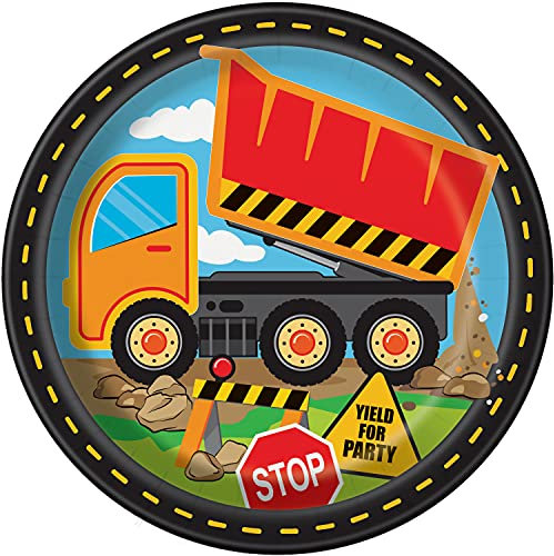 Unique Party- Assiettes en Carton Écologiques-23 cm-Fête à thème de Construction-Paquet de 8, 52075EU, Multicolour